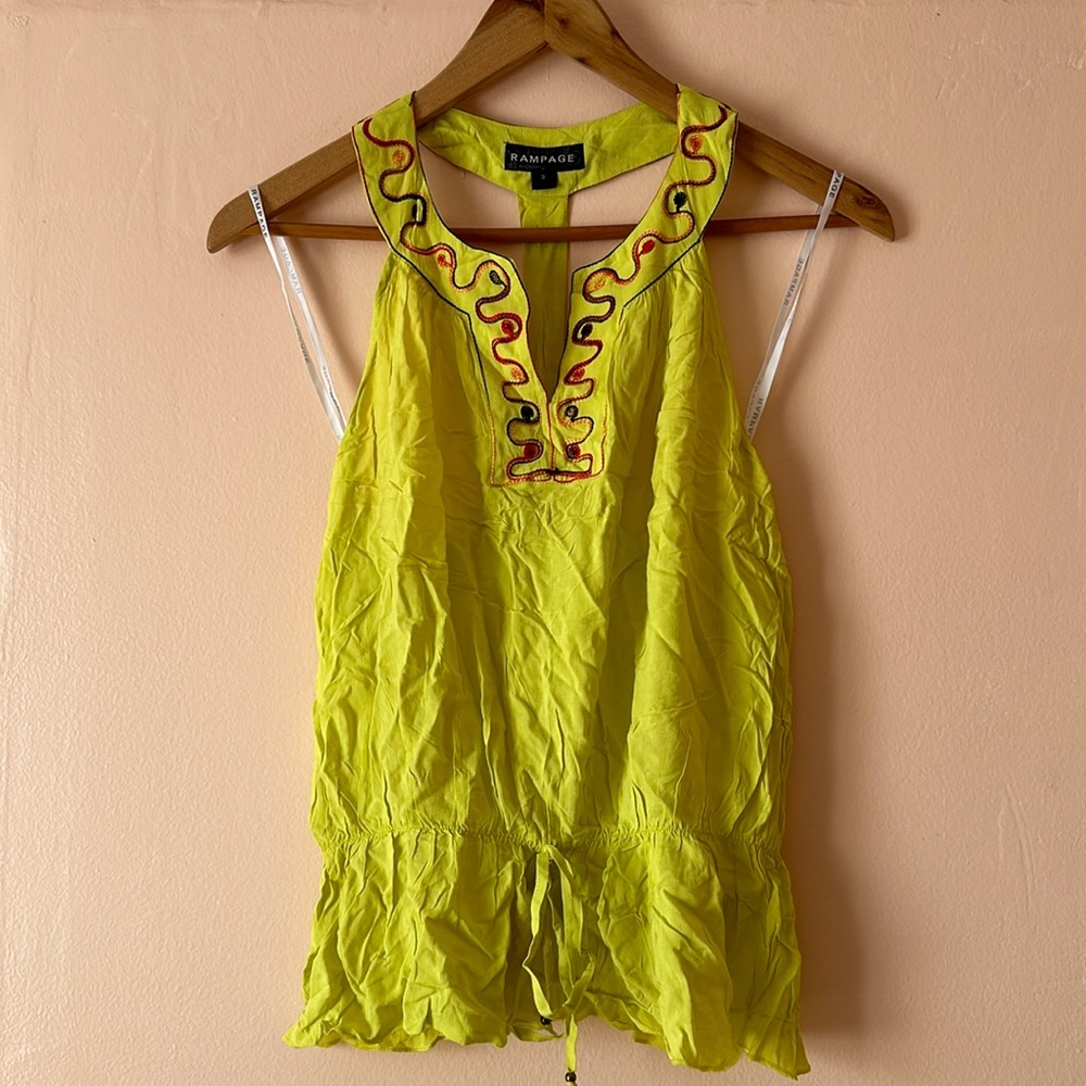 Rampage Embroidered Lime Boho Tank Top